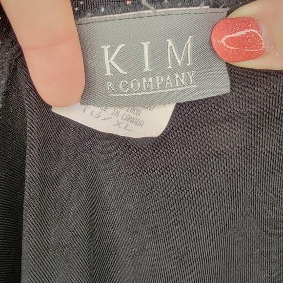 Whimsigoth Womens XL Black Shimmer Knit Blouse w/ Light Jacket Stretch Career - Picture 4 of 9